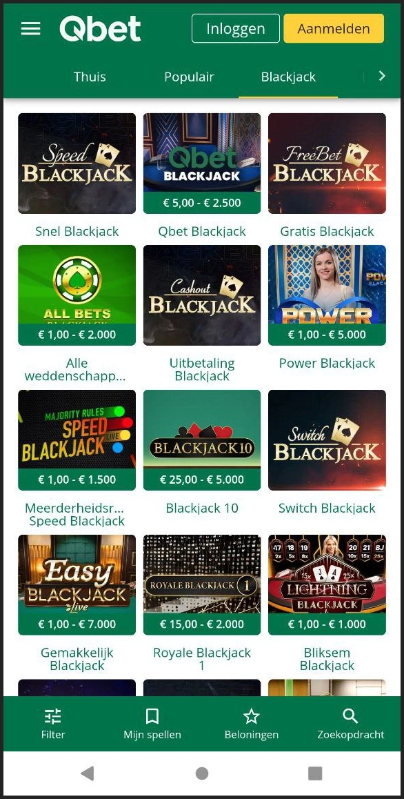 Speel live blackjack in de browser bij Qbet
